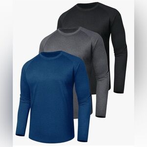 Men's Long Sleeve T Shirt Set - Blue, Gray, Black Large